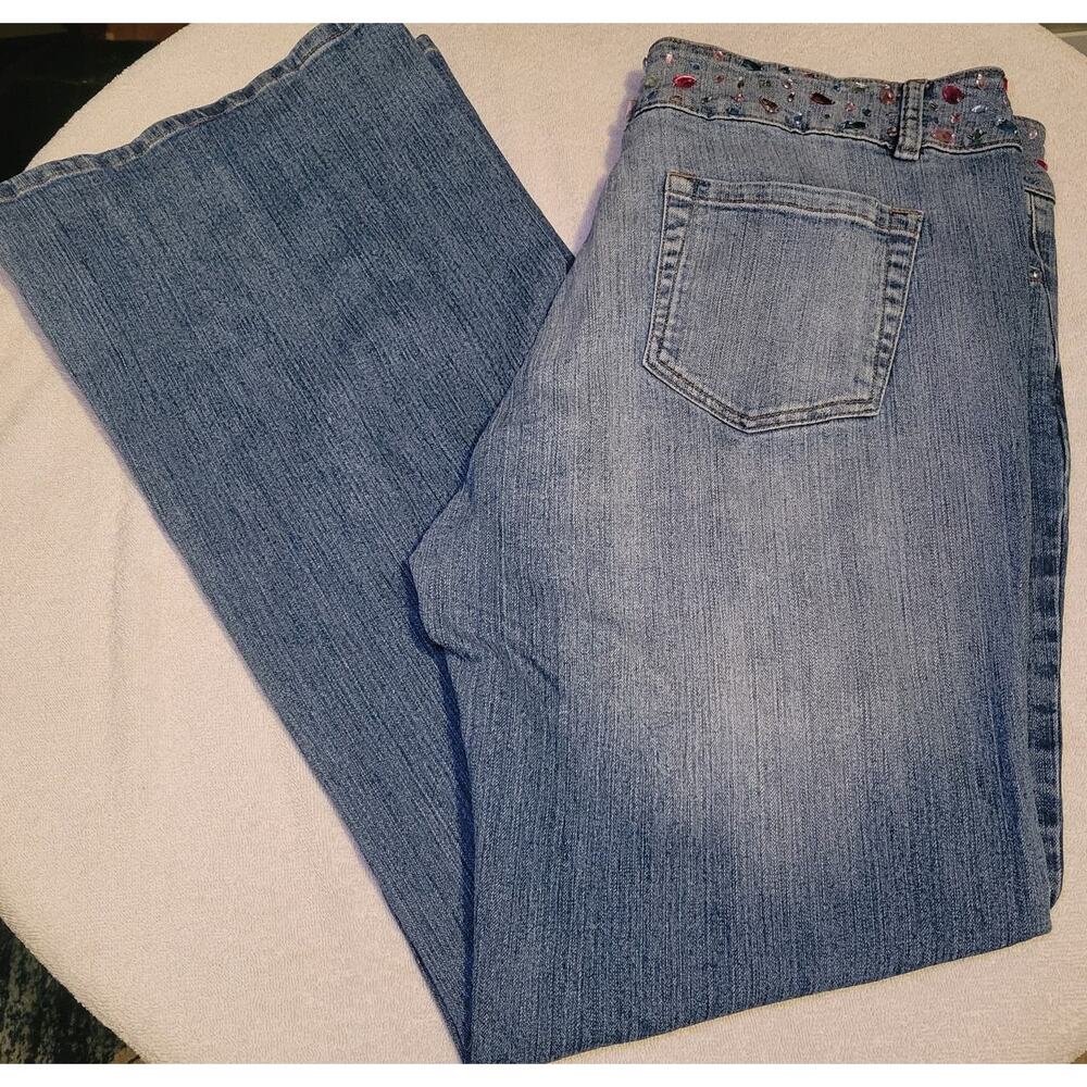Womens Juniors XL Embellished Bedazzled Waist Clash Y2K Vintage Bootcut Jeans